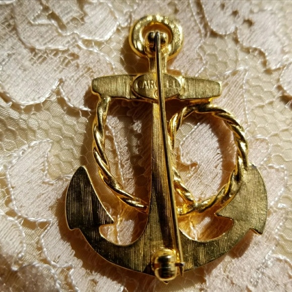 Vintage Carolee Anchor brooch gold tone pin nautical coastal sailor beach - Picture 5 of 6